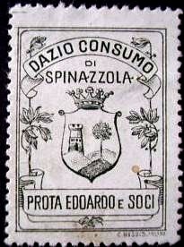Marca da Bollo del Comune di SPINAZZOLA su Carta Bianca di dimensioni 22,5 x 29 mm