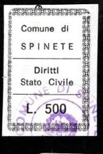 Marca da Bollo del Comune di SPINETE su Carta Bianca di dimensioni 25 x 35 mm