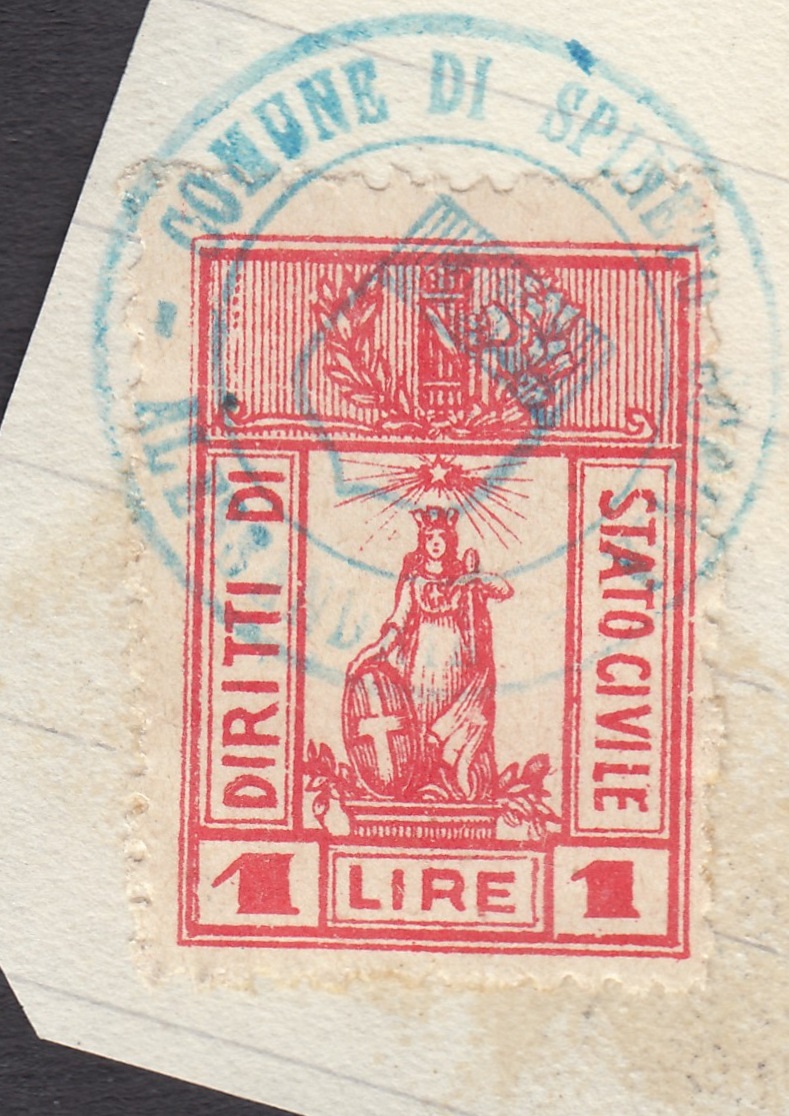 Marca da Bollo del Comune di SPINETO SCRIVIA su Carta Bianca di dimensioni 20 x 28,5 mm