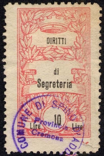 Marca da Bollo del Comune di SPINO D´ADDA su Carta Bianca Sottile di dimensioni 20 x 35,5 mm