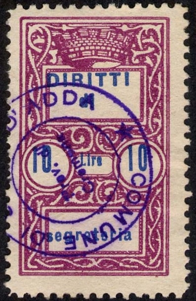 Marca da Bollo del Comune di SPINO D´ADDA su Carta Bianca Sottile di dimensioni 20 x 35 mm