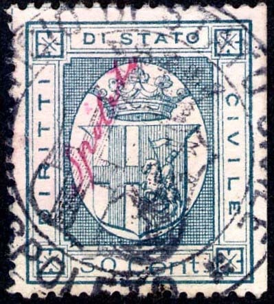 Marca da Bollo del Comune di SPOLETO su Carta Bianca di dimensioni 22 x 26 mm