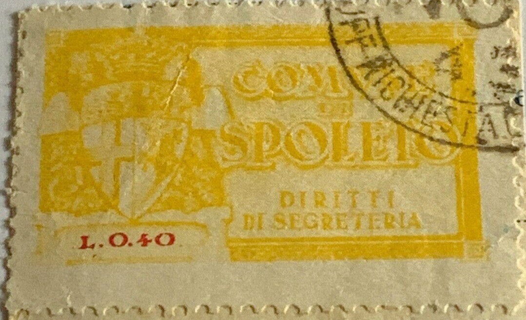 Marca da Bollo del Comune di SPOLETO su Carta Bianca di dimensioni 37 x 22 mm