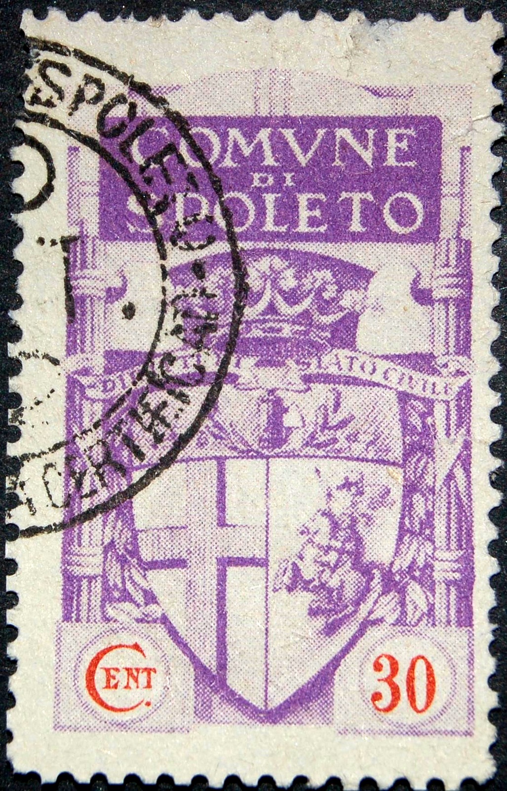 Marca da Bollo del Comune di SPOLETO su Carta Bianca di dimensioni 22,5 X 33 mm