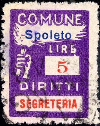 Marca da Bollo del Comune di SPOLETO su Carta Bianca Sottile di dimensioni 18,5 x 25 mm