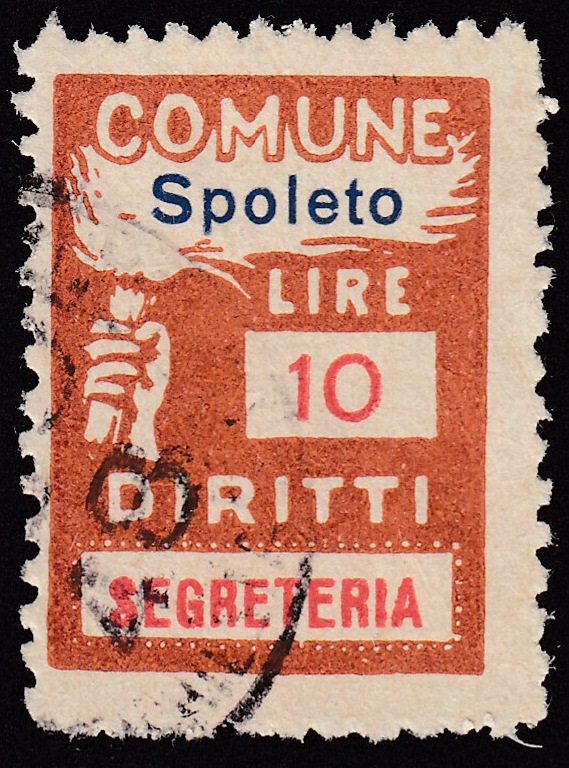 Marca da Bollo del Comune di SPOLETO su Carta Bianca Sottile di dimensioni 18,5 x 25 mm