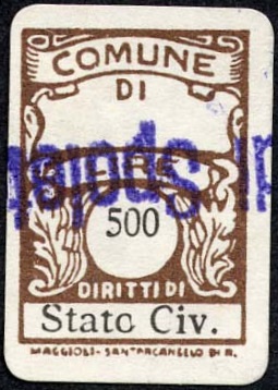 Marca da Bollo del Comune di SPOLETO su Carta Bianca di dimensioni 13,5 x 20 mm