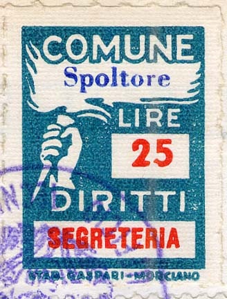 Marca da Bollo del Comune di SPOLTORE su Carta Bianca di dimensioni 18 X 25,5 mm