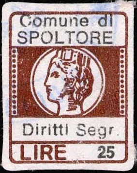 Marca da Bollo del Comune di SPOLTORE su Carta Bianca di dimensioni 15,5 x 20 mm