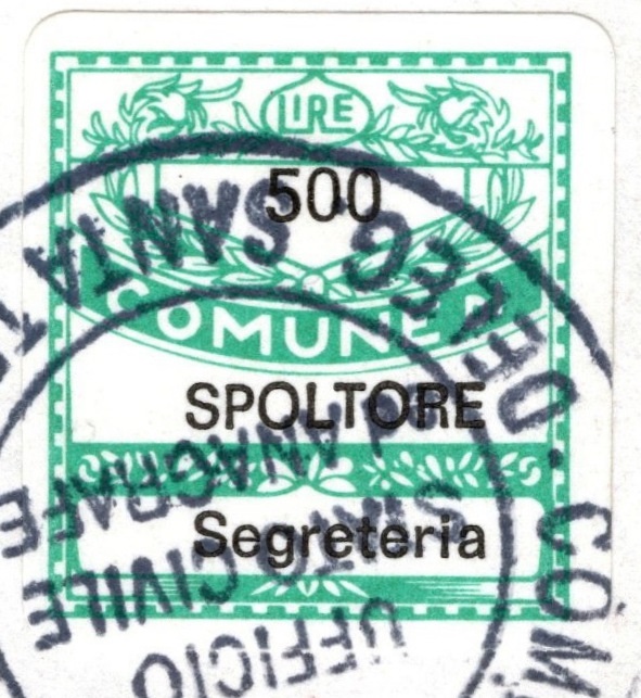 Marca da Bollo del Comune di SPOLTORE su Carta Bianca di dimensioni 19 x 21 mm