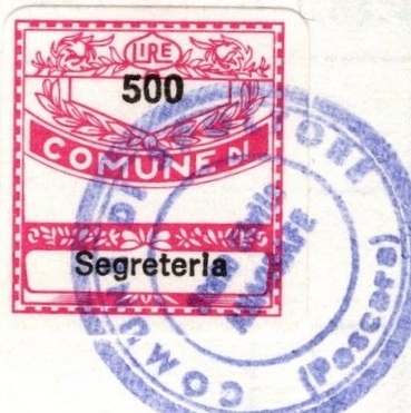 Marca da Bollo del Comune di SPOLTORE su Carta Bianca di dimensioni 19 x 21 mm