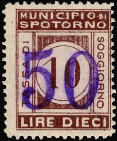 Marca da Bollo del Comune di SPOTORNO su Carta Bianca di dimensioni 21 x 26,5 mm