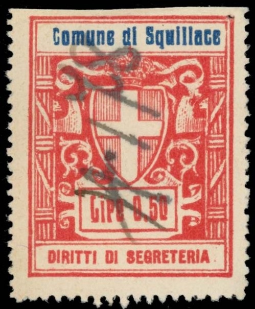 Marca da Bollo del Comune di SQUILLACE su Carta Bianca Sottile di dimensioni 27 X 36 mm