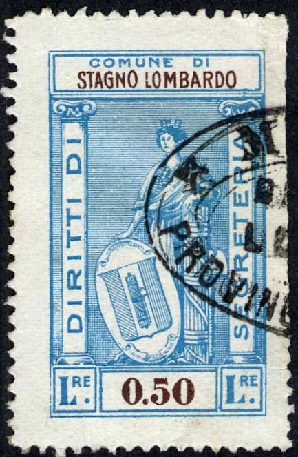 Marca da Bollo del Comune di STAGNO LOMBARDO su Carta Bianca Sottile di dimensioni 22 x 37 mm