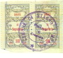 Marca da Bollo del Comune di STAGNO LOMBARDO su Carta Bianca di dimensioni 20 x 35,5 mm