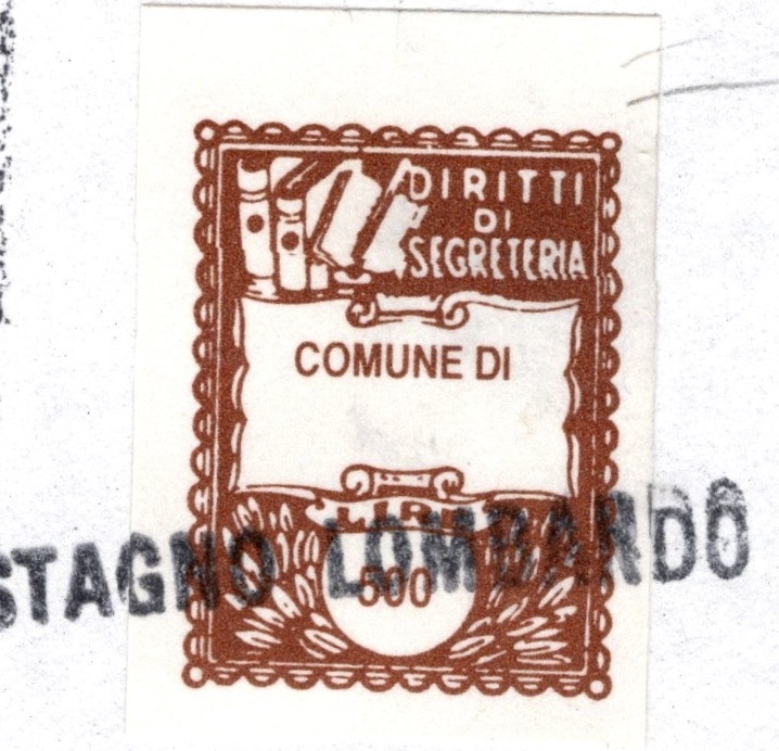 Marca da Bollo del Comune di STAGNO LOMBARDO su Carta Bianca di dimensioni 22 x 29 mm