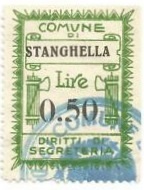 Marca da Bollo del Comune di STANGHELLA su Carta Bianca di dimensioni 26,5 x 35 mm