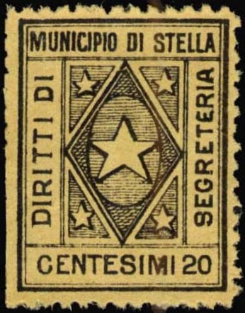 Marca da Bollo del Comune di STELLA su Carta Giallo di dimensioni 20 x 26 mm