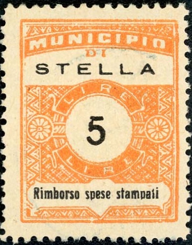 Marca da Bollo del Comune di STELLA su Carta Bianca Sottile di dimensioni 23 x 29 mm