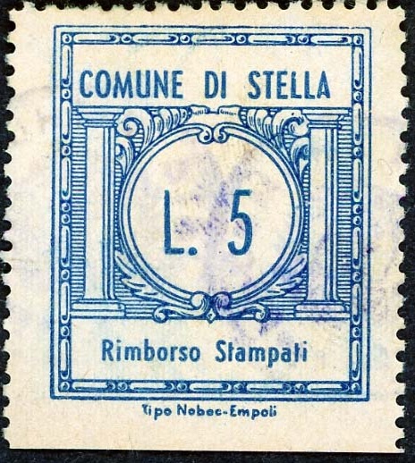 Marca da Bollo del Comune di STELLA su Carta Bianca di dimensioni 25 x 31 mm