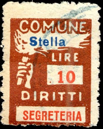 Marca da Bollo del Comune di STELLA su Carta Bianca Sottile di dimensioni 18 x 25 mm