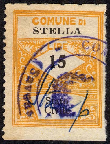 Marca da Bollo del Comune di STELLA su Carta Bianca Sottile di dimensioni 22 x 28 mm