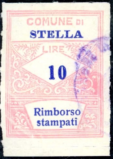 Marca da Bollo del Comune di STELLA su Carta Bianca Sottile di dimensioni 22 x 27,5 mm
