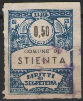 Marca da Bollo del Comune di STIENTA su Carta Bianca di dimensioni 22 x 28 mm