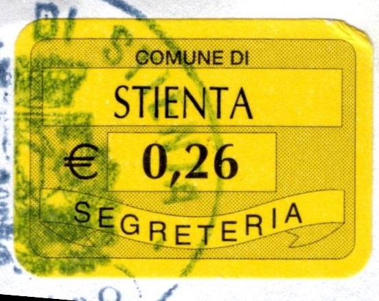 Marca da Bollo del Comune di STIENTA su Carta Colorata di dimensioni 19 x 14 mm