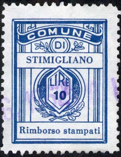Marca da Bollo del Comune di STIMIGLIANO su Carta Bianca di dimensioni 21 x 28,5 mm