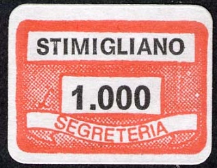 Marca da Bollo del Comune di STIMIGLIANO su Carta Bianca di dimensioni 19 x 14,5 mm