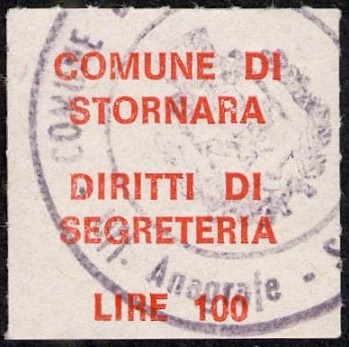 Marca da Bollo del Comune di STORNARA su Carta Bianca di dimensioni 15,5 x 18,5 mm