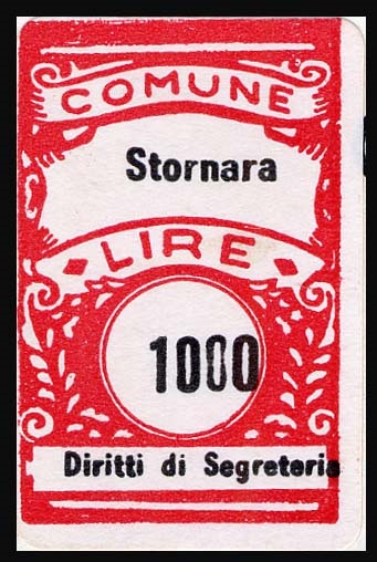 Marca da Bollo del Comune di STORNARA su Carta Bianca di dimensioni mm