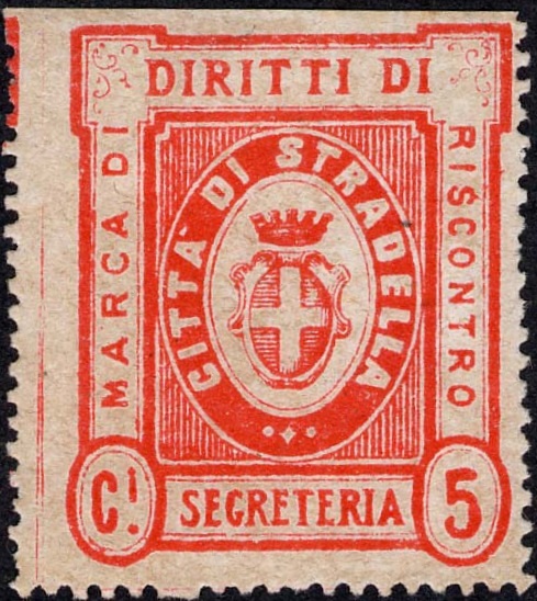 Marca da Bollo del Comune di STRADELLA su Carta Bianca di dimensioni 27 x 33 mm