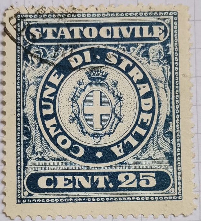 Marca da Bollo del Comune di STRADELLA su Carta Bianca di dimensioni 24 x 28 mm