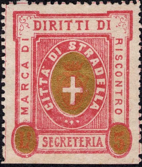 Marca da Bollo del Comune di STRADELLA su Carta Bianca di dimensioni 27 x 33 mm