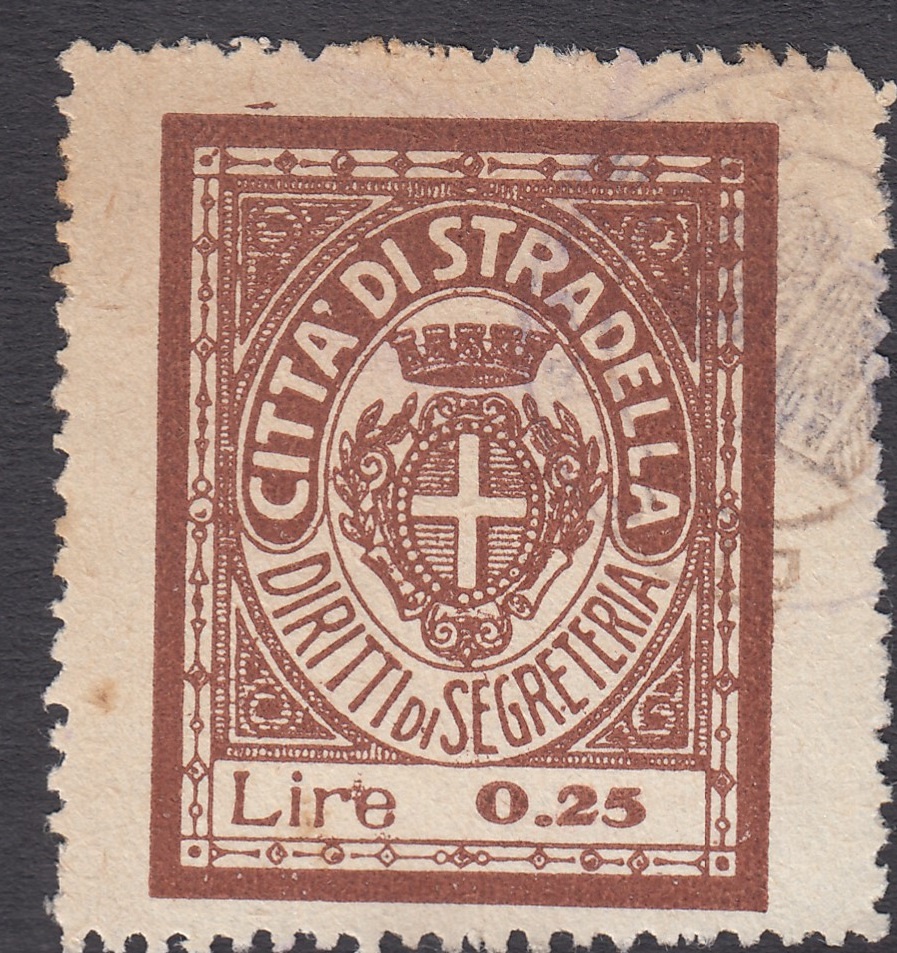 Marca da Bollo del Comune di STRADELLA su Carta Bianca di dimensioni 26 x 33 mm