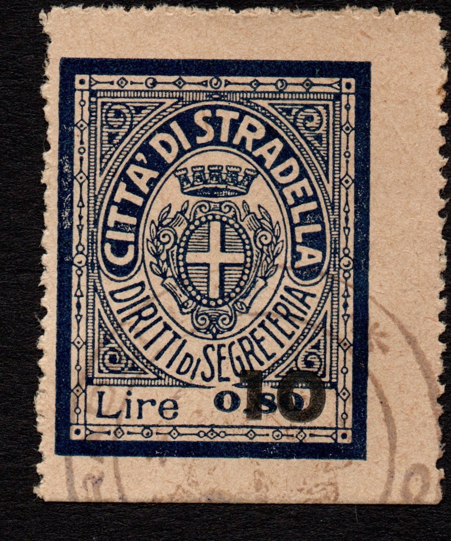 Marca da Bollo del Comune di STRADELLA su Carta Bianca di dimensioni 26 x 33 mm
