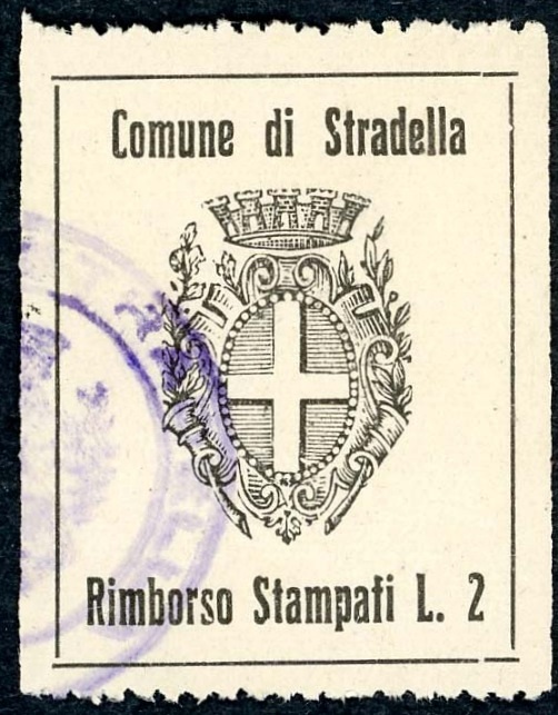Marca da Bollo del Comune di STRADELLA su Carta Bianca di dimensioni 27 x 37 mm