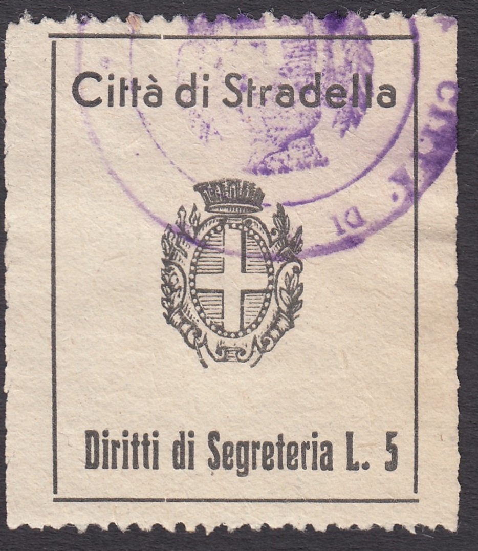 Marca da Bollo del Comune di STRADELLA su Carta Bianca di dimensioni 29 x 36,5 mm