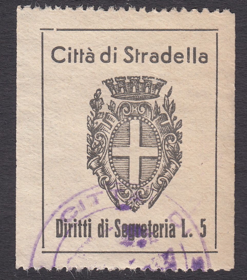 Marca da Bollo del Comune di STRADELLA su Carta Bianca di dimensioni 29 x 36,5 mm