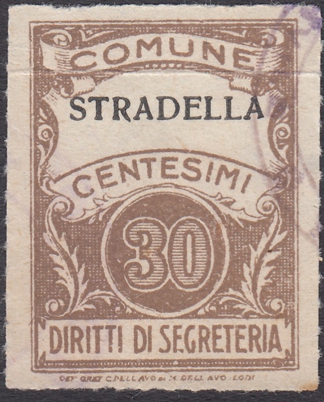 Marca da Bollo del Comune di STRADELLA su Carta Bianca Sottile di dimensioni 22 x29 mm