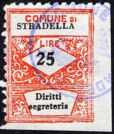 Marca da Bollo del Comune di STRADELLA su Carta Bianca di dimensioni 21,5 x 28 mm
