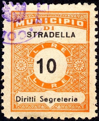 Marca da Bollo del Comune di STRADELLA su Carta Bianca di dimensioni 23,5 x 29 mm
