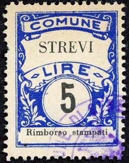Marca da Bollo del Comune di STREVI su Carta Bianca Sottile di dimensioni 22,5 x 29 mm