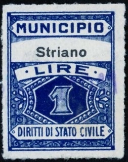 Marca da Bollo del Comune di STRIANO su Carta Bianca di dimensioni 22 x 29 mm