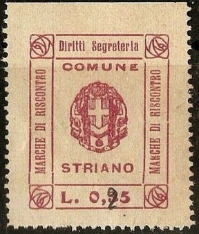 Marca da Bollo del Comune di STRIANO su Carta Bianca di dimensioni mm