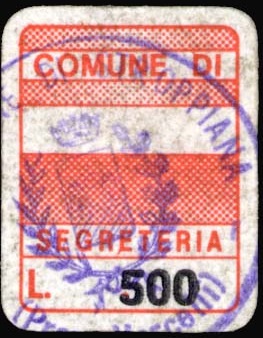 Marca da Bollo del Comune di STROPPIANA su Carta Bianca di dimensioni 15 x 20 mm