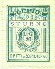 Marca da Bollo del Comune di STURNO su Carta Bianca di dimensioni 21 x 27,5 mm