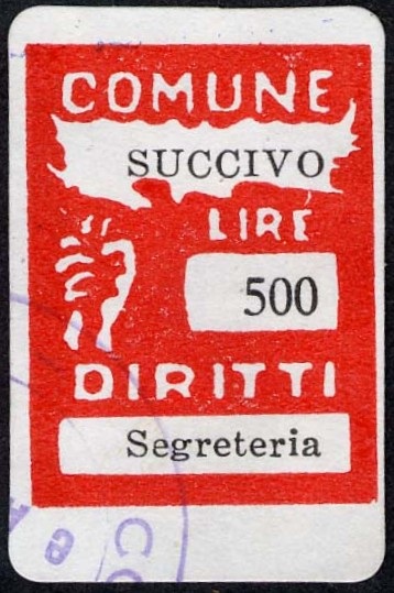 Marca da Bollo del Comune di SUCCIVO su Carta Bianca di dimensioni 20 x 27 mm